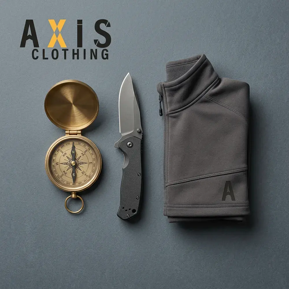 Axis kit and compass on grey background