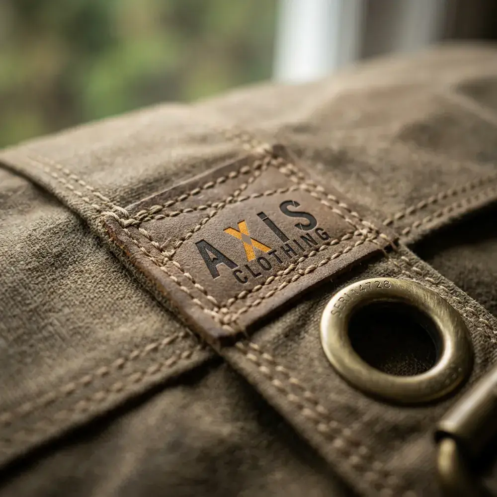 Axis Clothing leather label detail